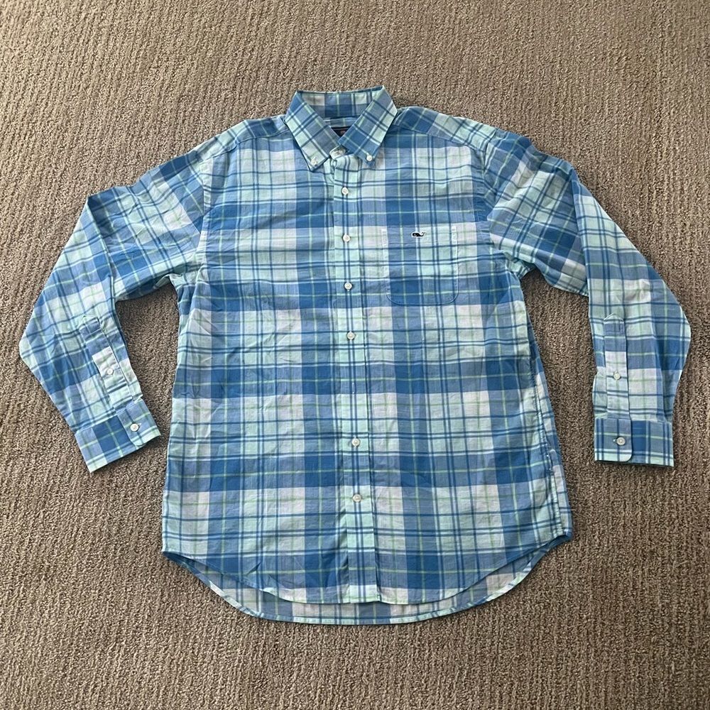 Vineyard Vines Blue and Green Plaid Button Down Tucker Shirt
